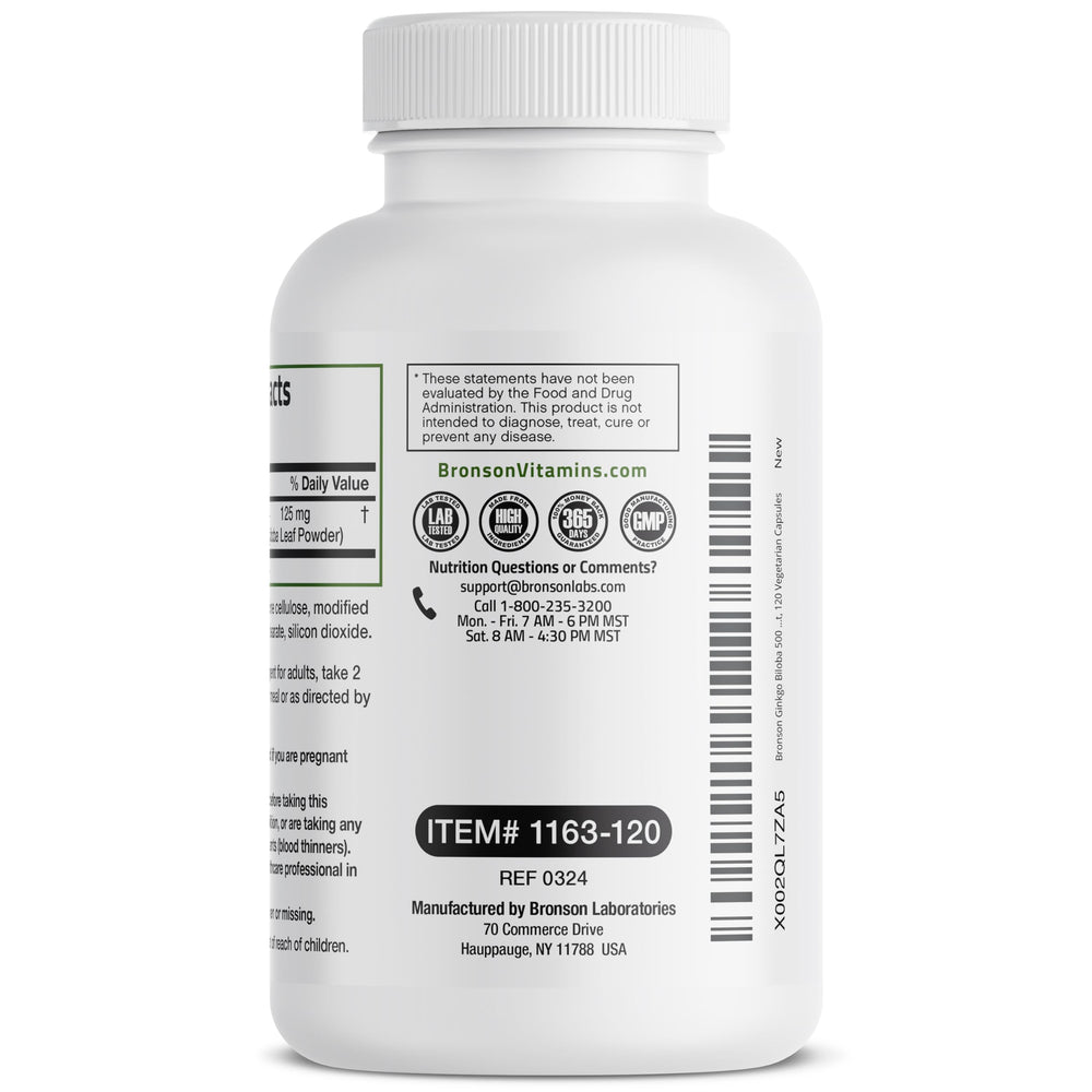 Bronson Ginkgo Biloba science-inspired branding signals trusted quality for daily use.