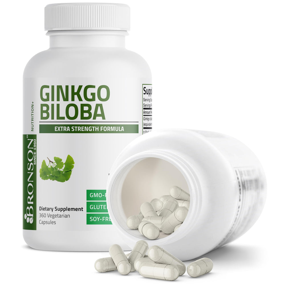 Bronson Ginkgo Biloba capsules in jar for convenient daily use.
