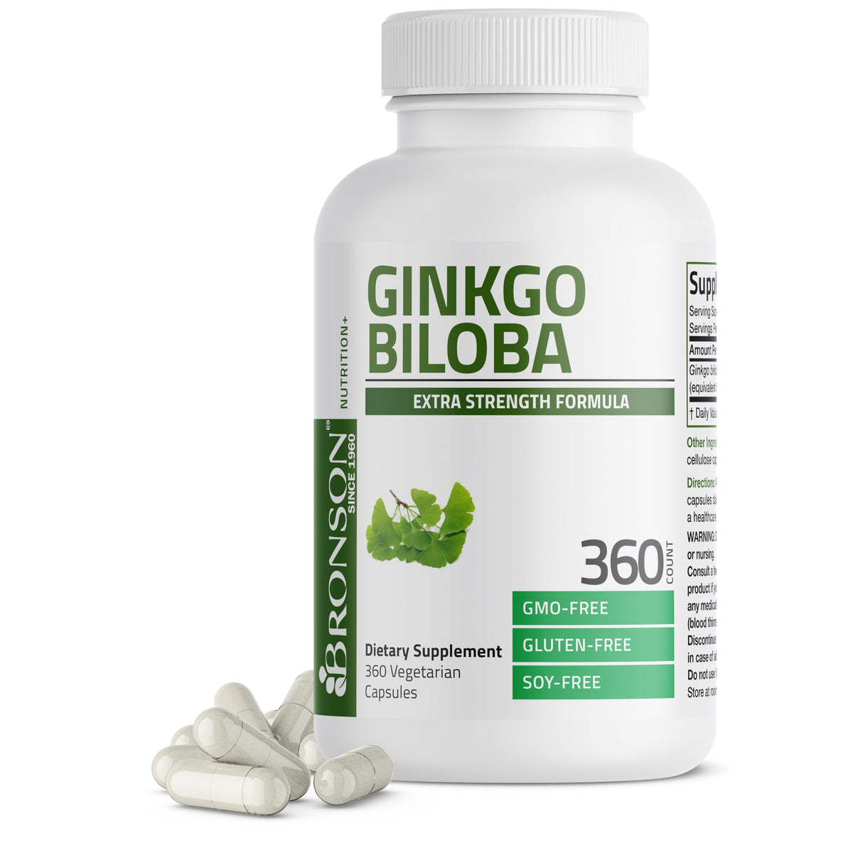 Bronson Ginkgo Biloba extra-strength bottle front for brain support potential.