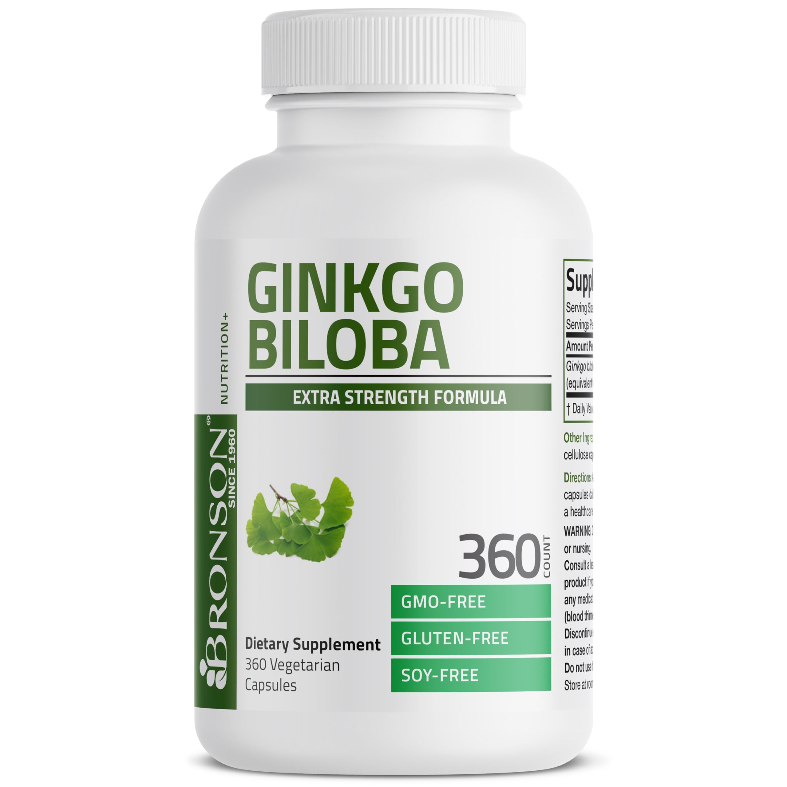 Bronson Ginkgo Biloba packaging with pills suggests easy daily intake.
