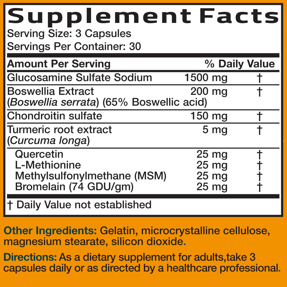 Bronson bottle side view showing capsule count and serving size.