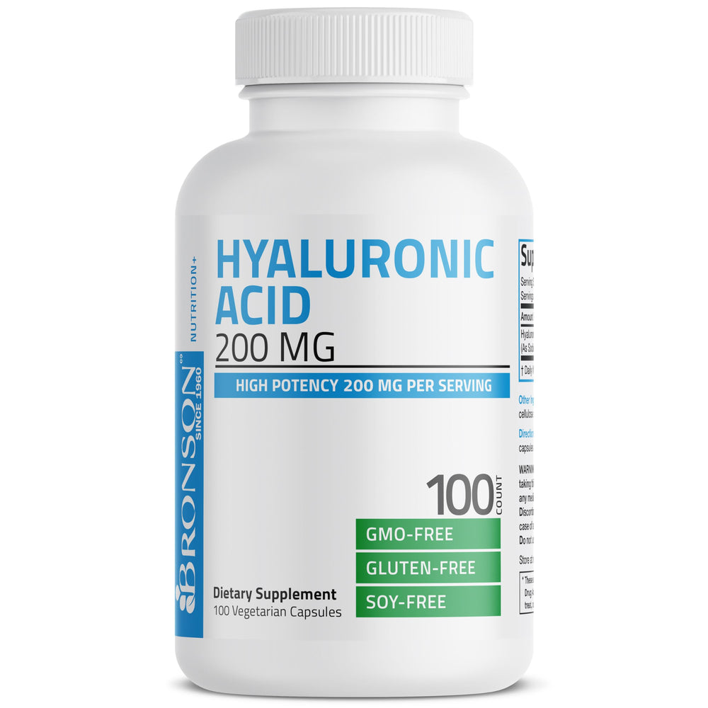 Bronson Hyaluronic Acid 200mg bottle on wood surface suggesting daily routine.