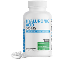 Bronson Hyaluronic Acid 200mg bottle for joint support and skin hydration.