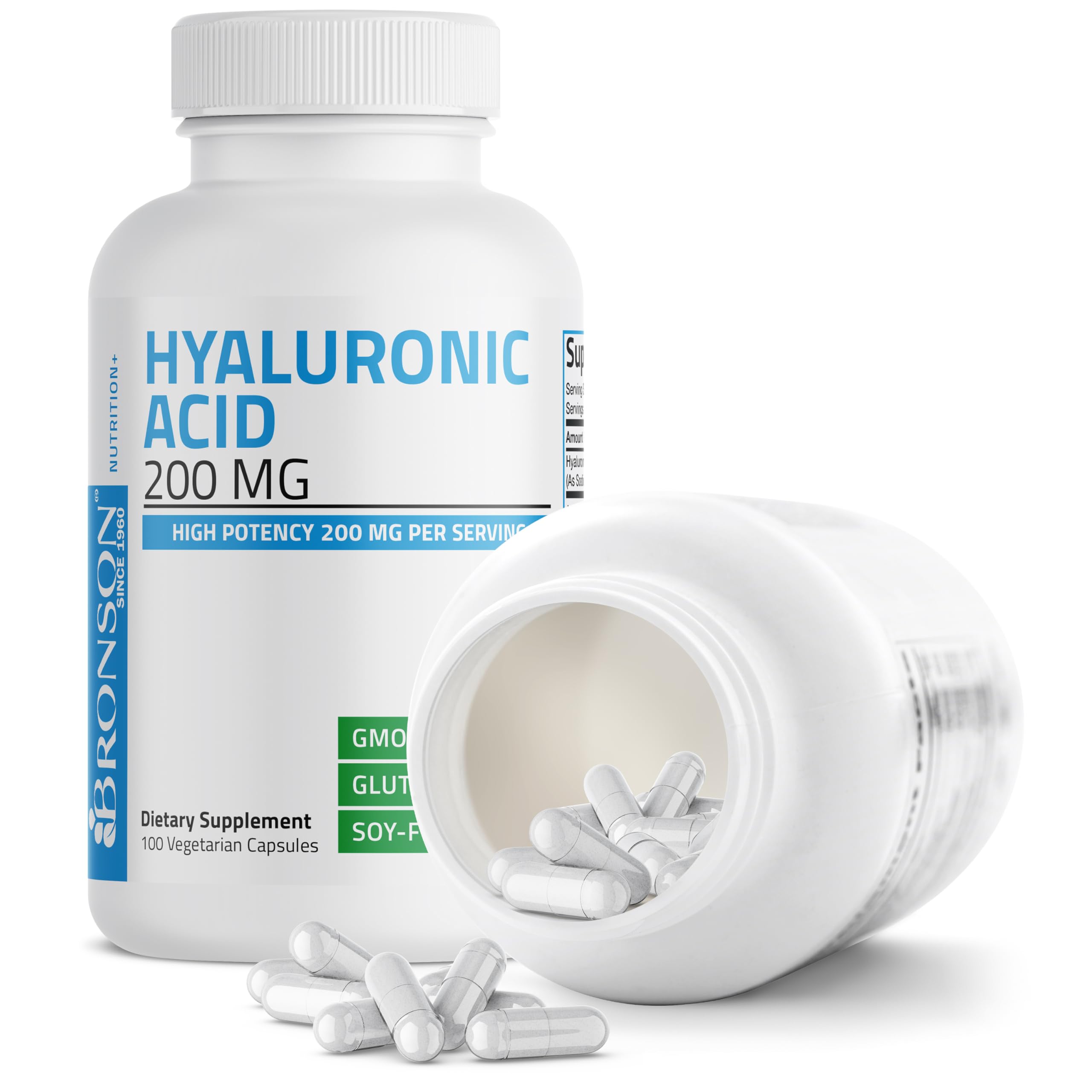 Bronson Hyaluronic Acid 200mg dosage info showing serving size.