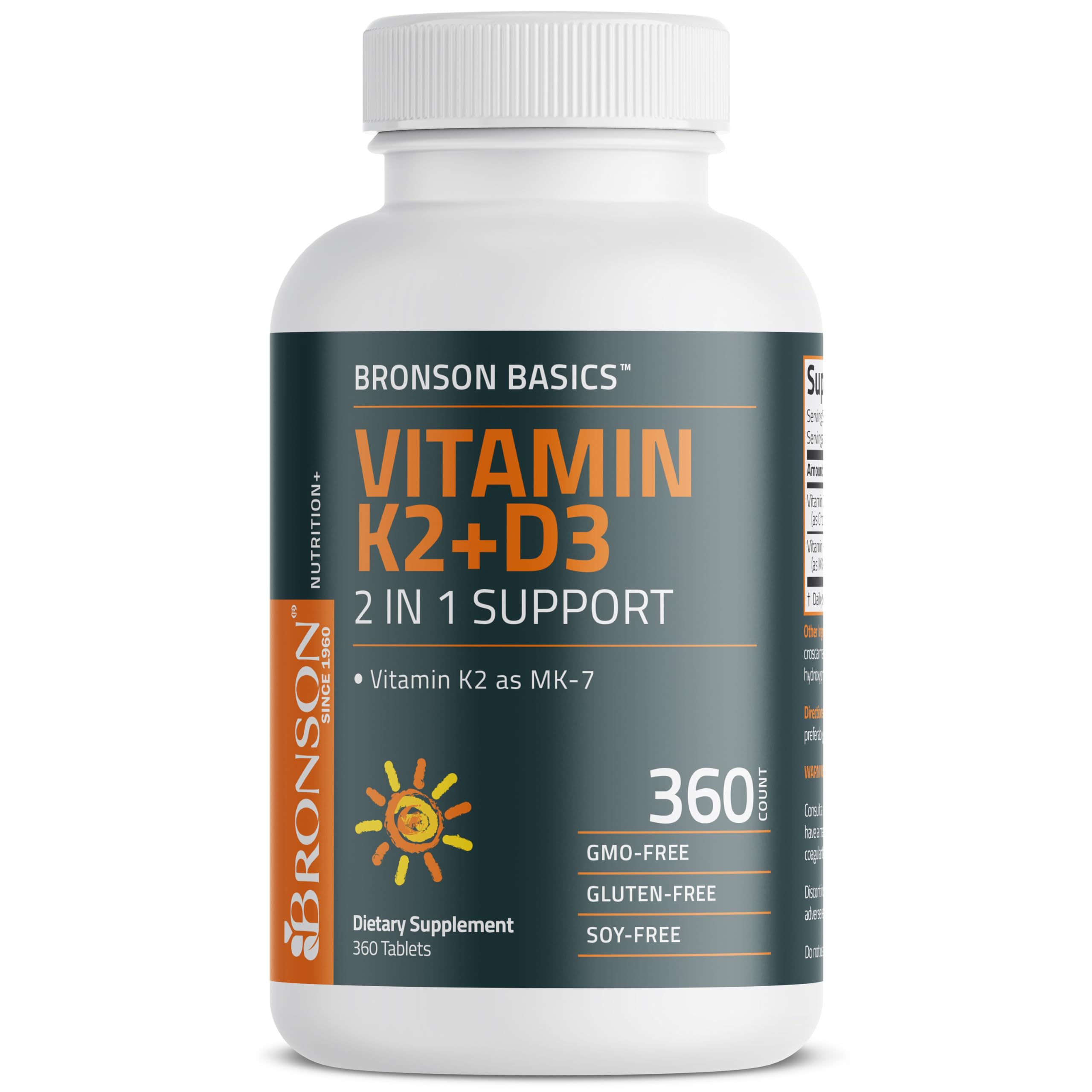 One-year supply imagery for Bronson K2 D3 MK-7 bottle