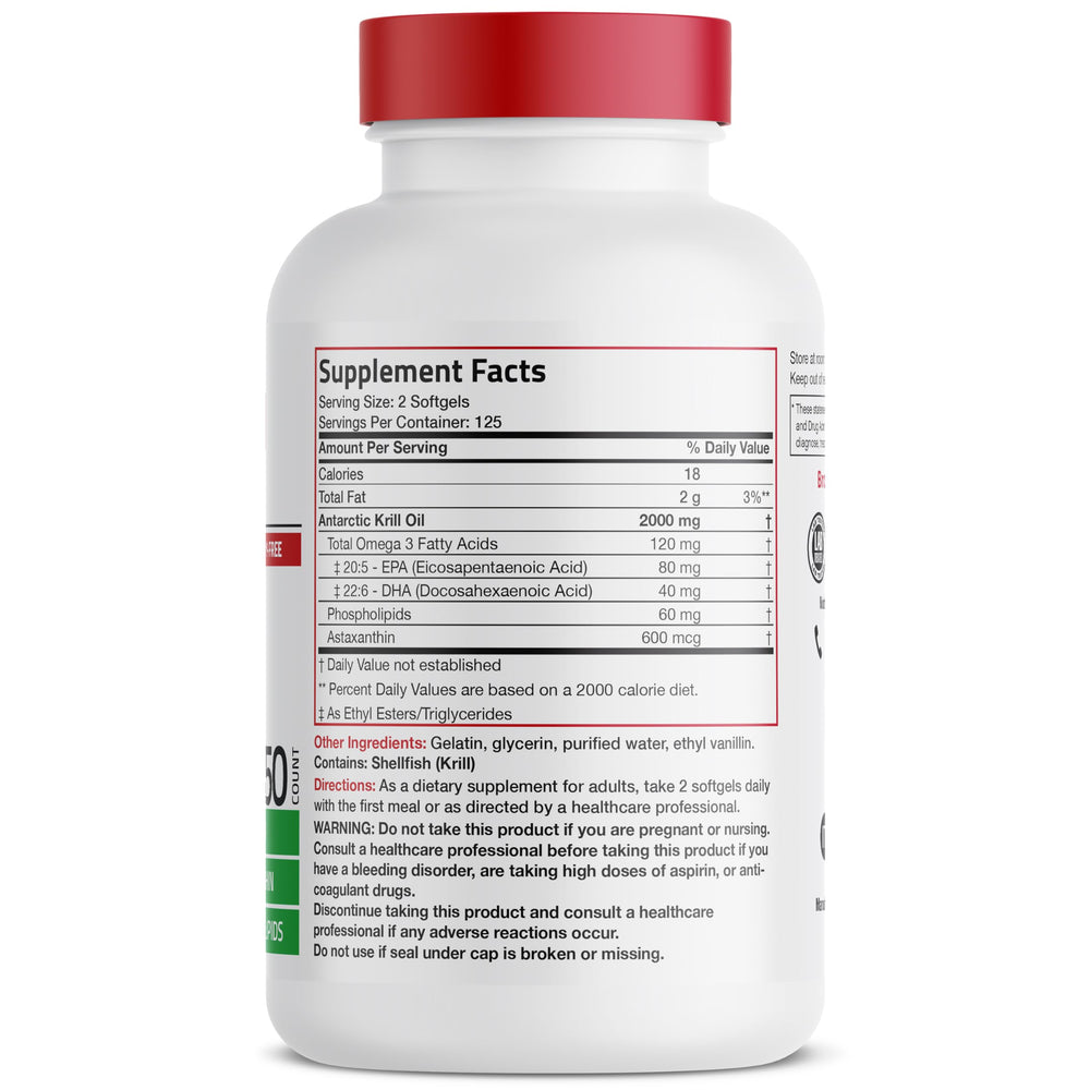 Bronson Krill Oil softgels capsules highlight EPA and DHA for balanced nutrition.