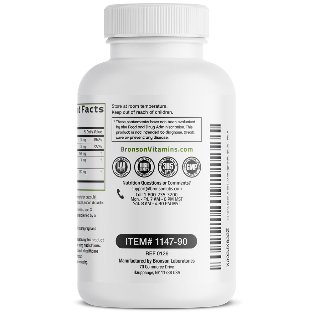 Bronson L-Lysine Defense daily dosage with spoon near bottle.