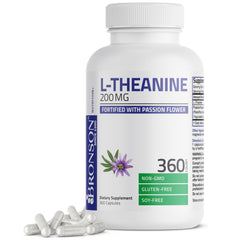 Bronson L-Theanine 200mg with passion flower; blended calm support.