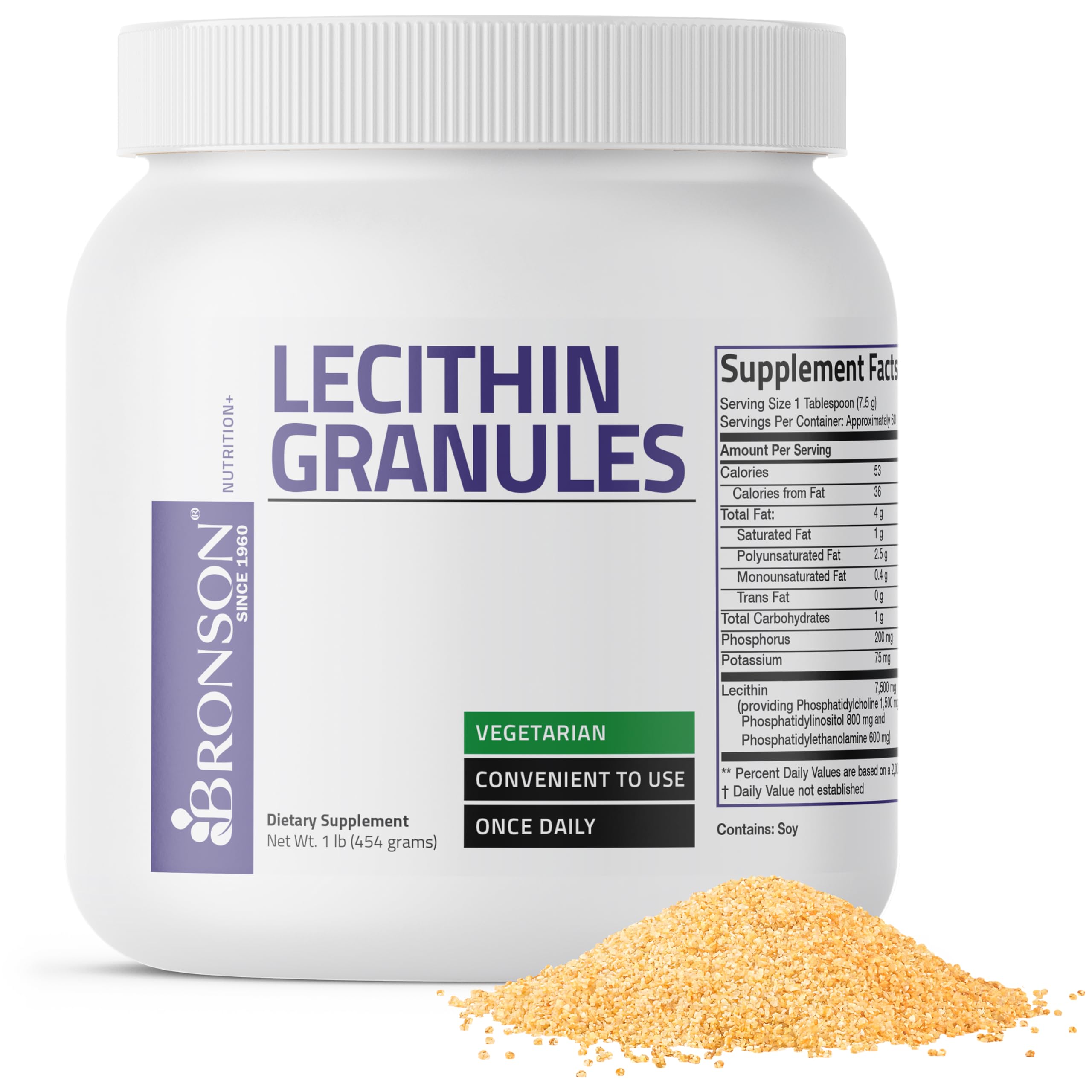 Bronson Lecithin Granules powder tub shown for daily brain and liver support.