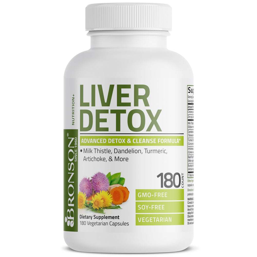 Bronson Liver Detox bottle back card with usage directions.