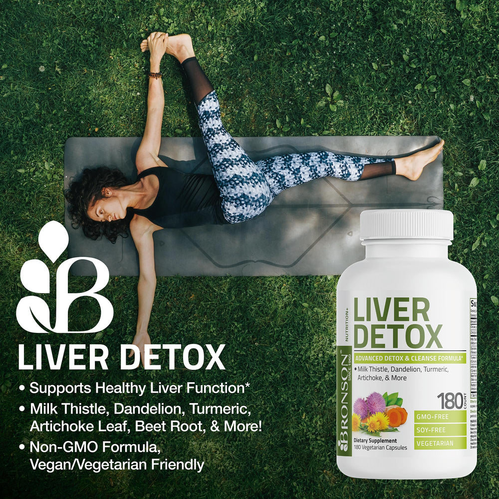 Bronson Liver Detox capsules closeup showcasing vegan formula for gentle daily cleansing