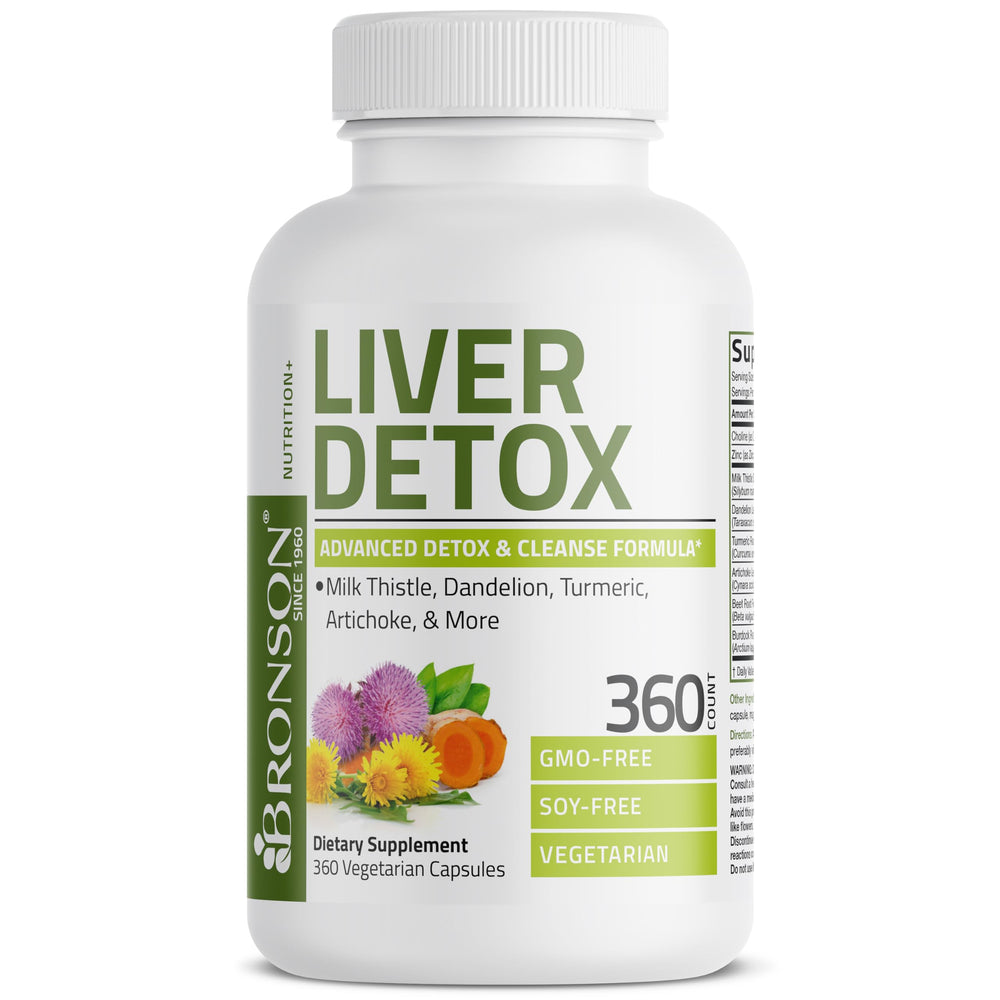Bronson Liver Detox product display emphasizes turmeric and artichoke components
