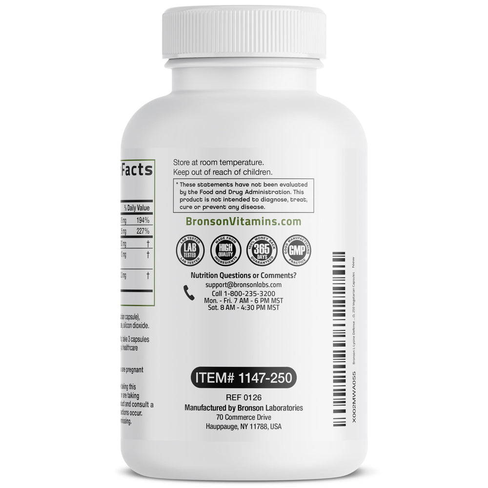 Bronson L-Lysine Defense packaging highlights trusted brand since 1960.