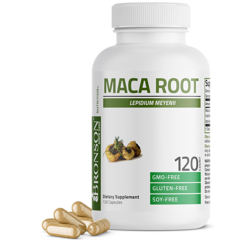 Bronson Maca Root bottle cap close-up showing secure packaging.