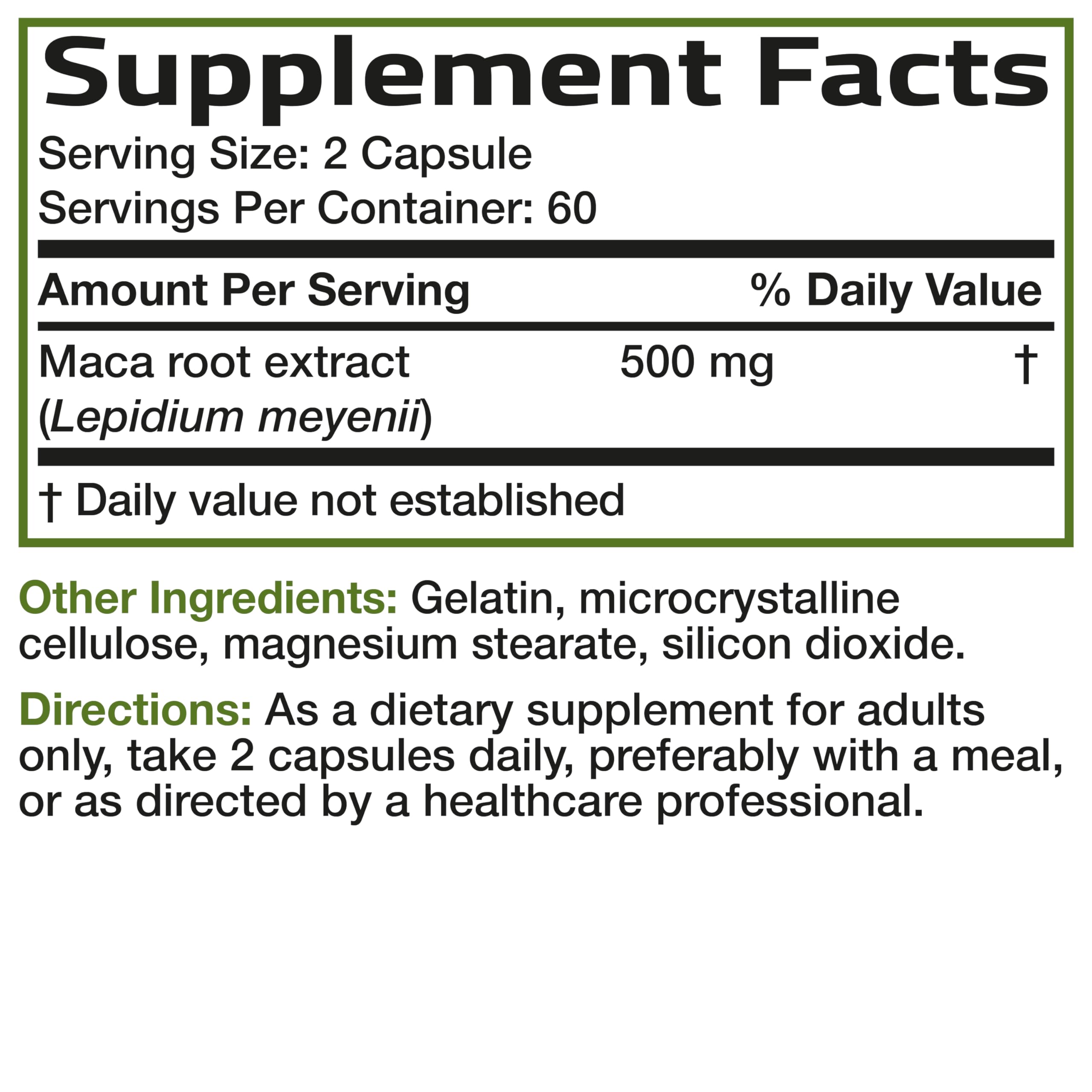 Bronson Maca Root bottle beside a plant for daily wellness.