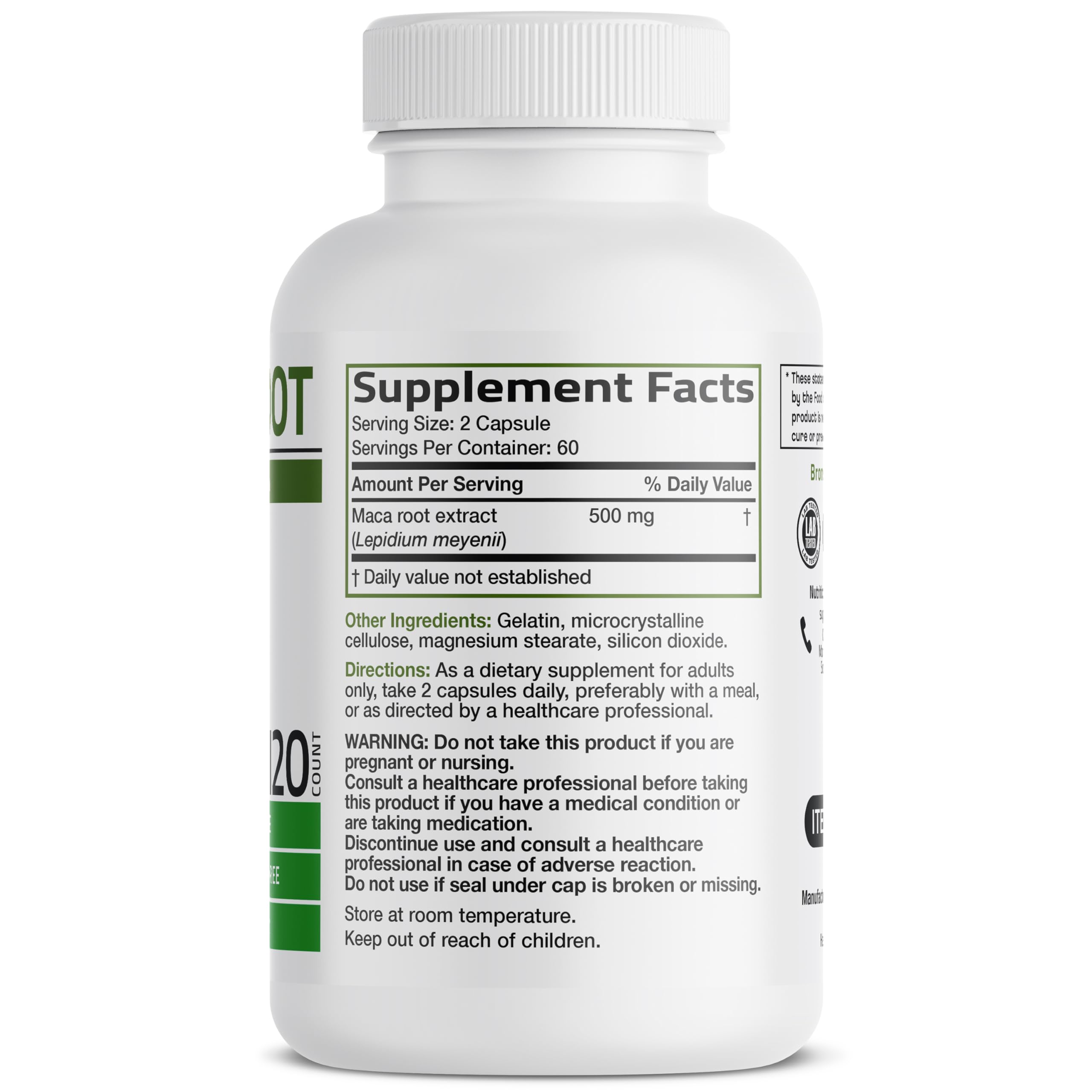Bronson Maca Root capsules close-up for daily energy support.