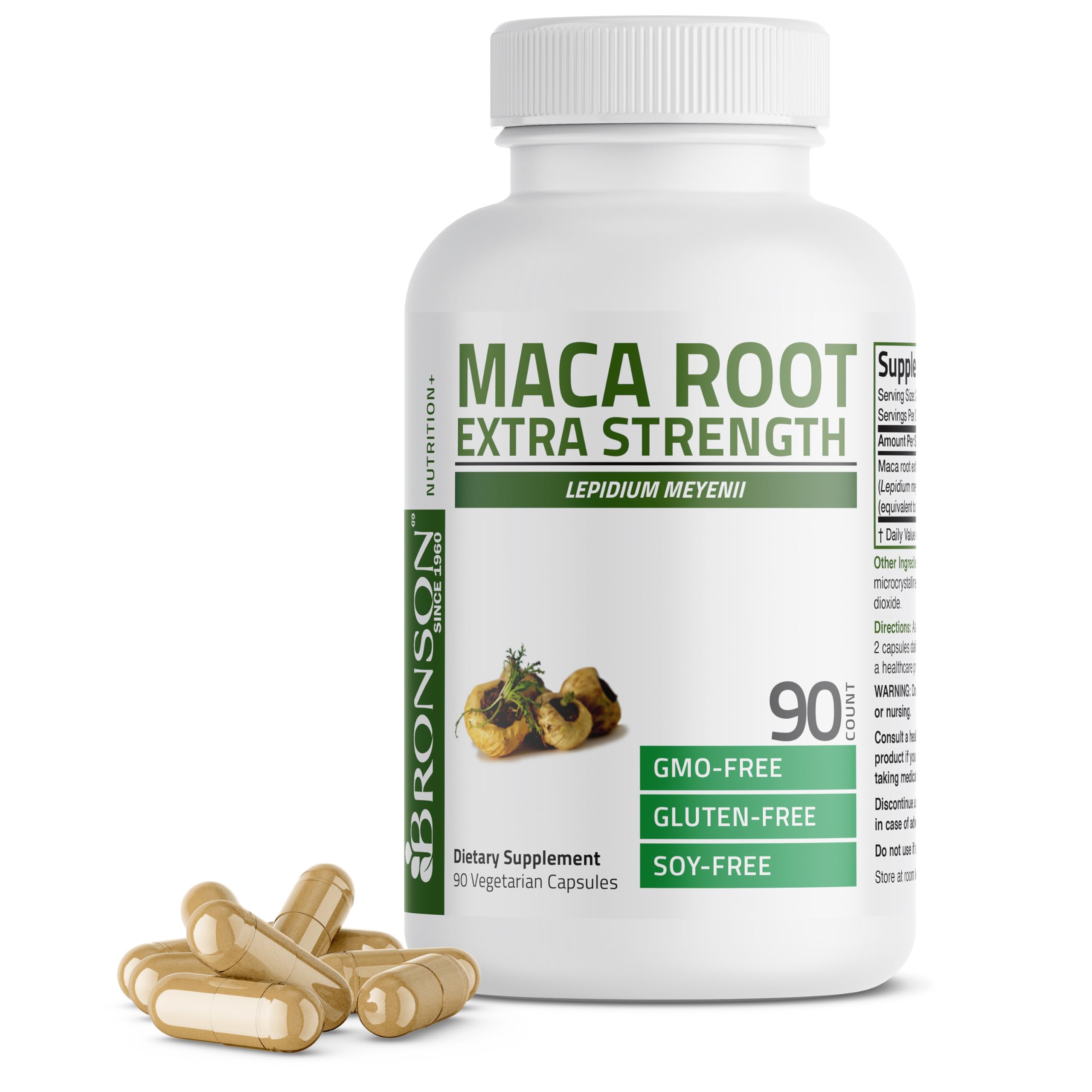 Bronson Maca Root Extra bottle on a counter for daily energy.