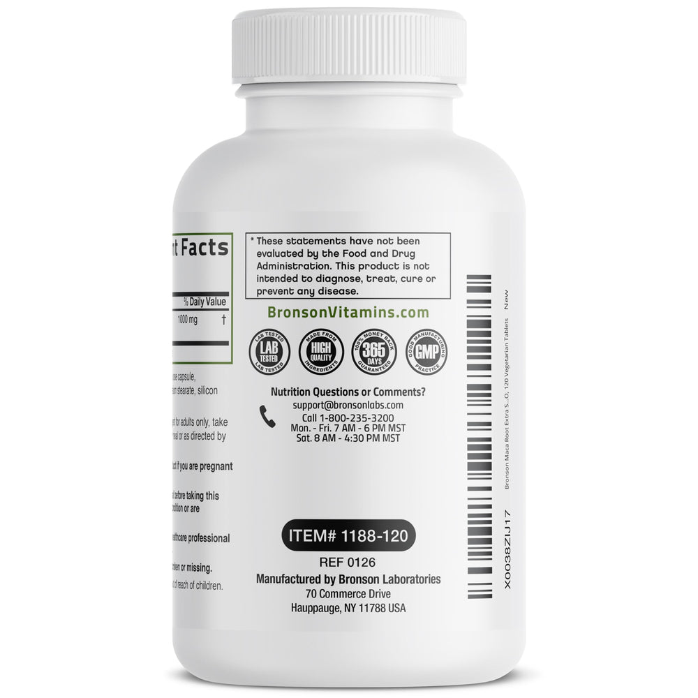 Bronson Maca Root Extra quality-control process reinforces safety.