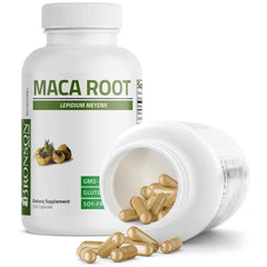 Bronson Maca Root label detail shows quality standards.