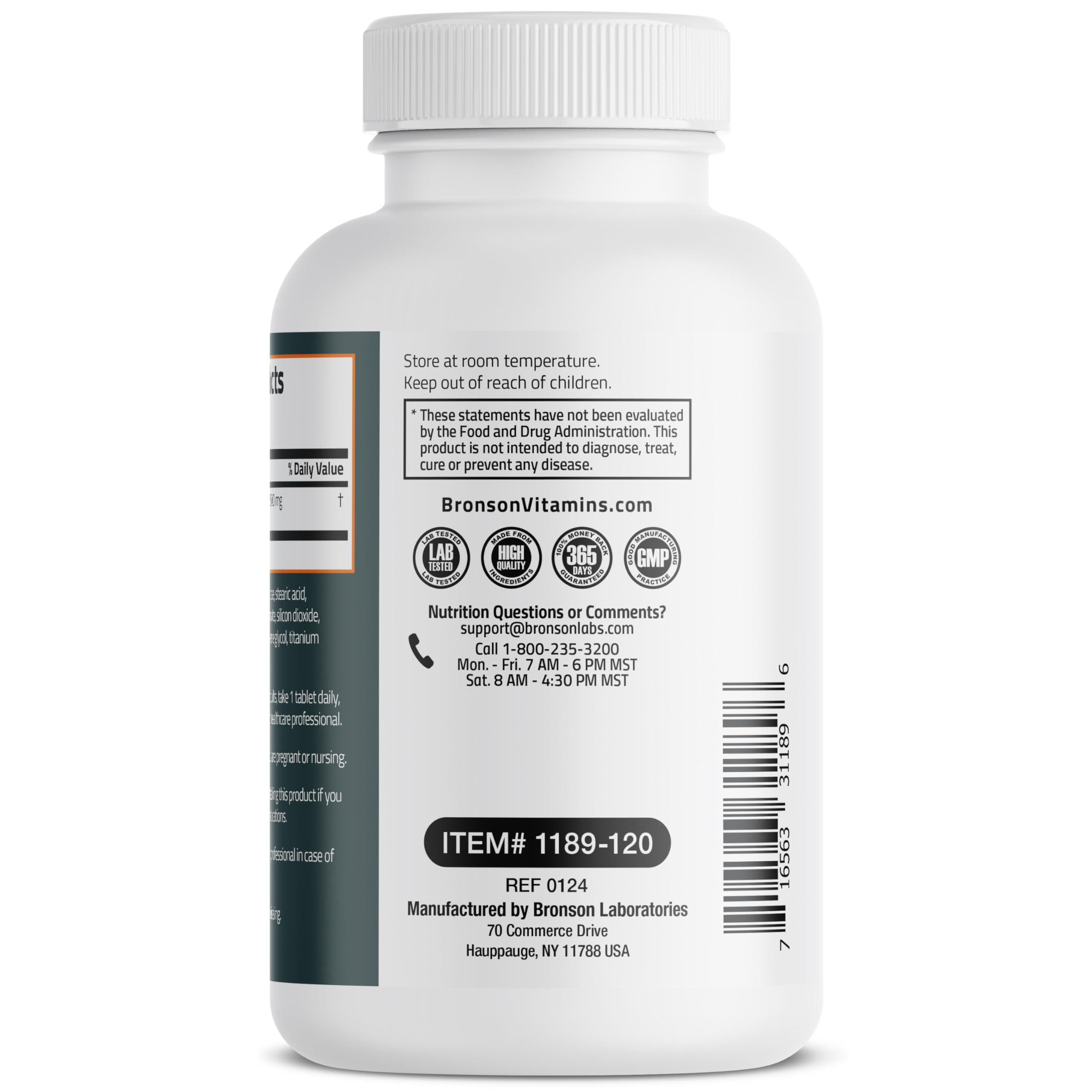Bronson Magnesium 500mg bottle cap closeup featuring secure seal.