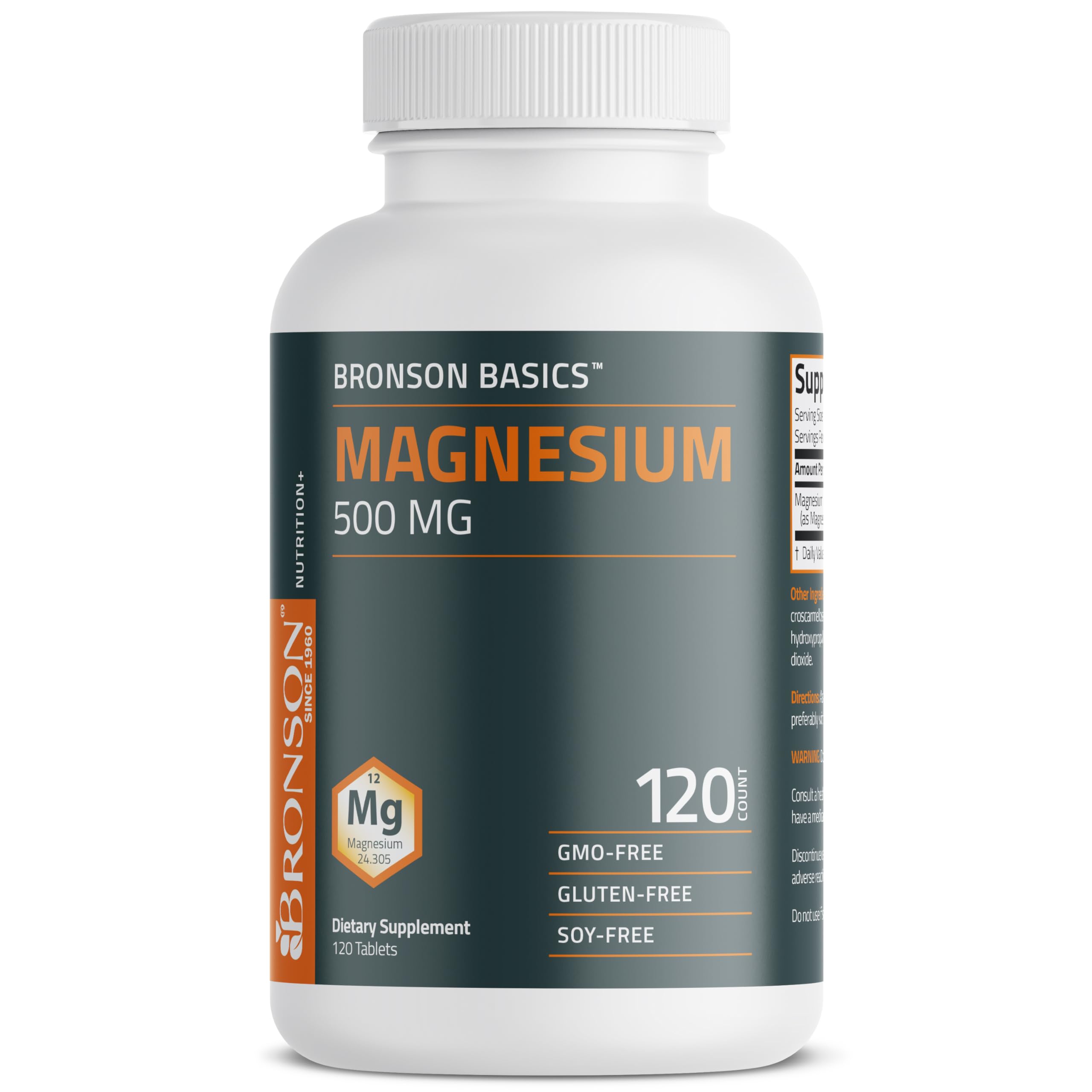 Bronson Magnesium 500mg bottle on table in everyday wellness setting.