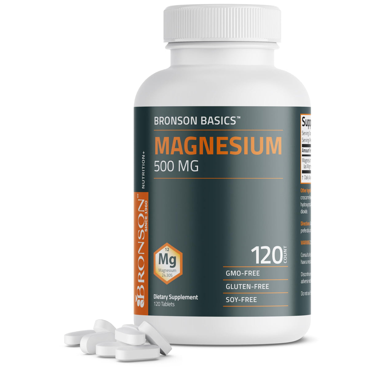 Bronson Magnesium 500mg tablet front view for daily wellness support.