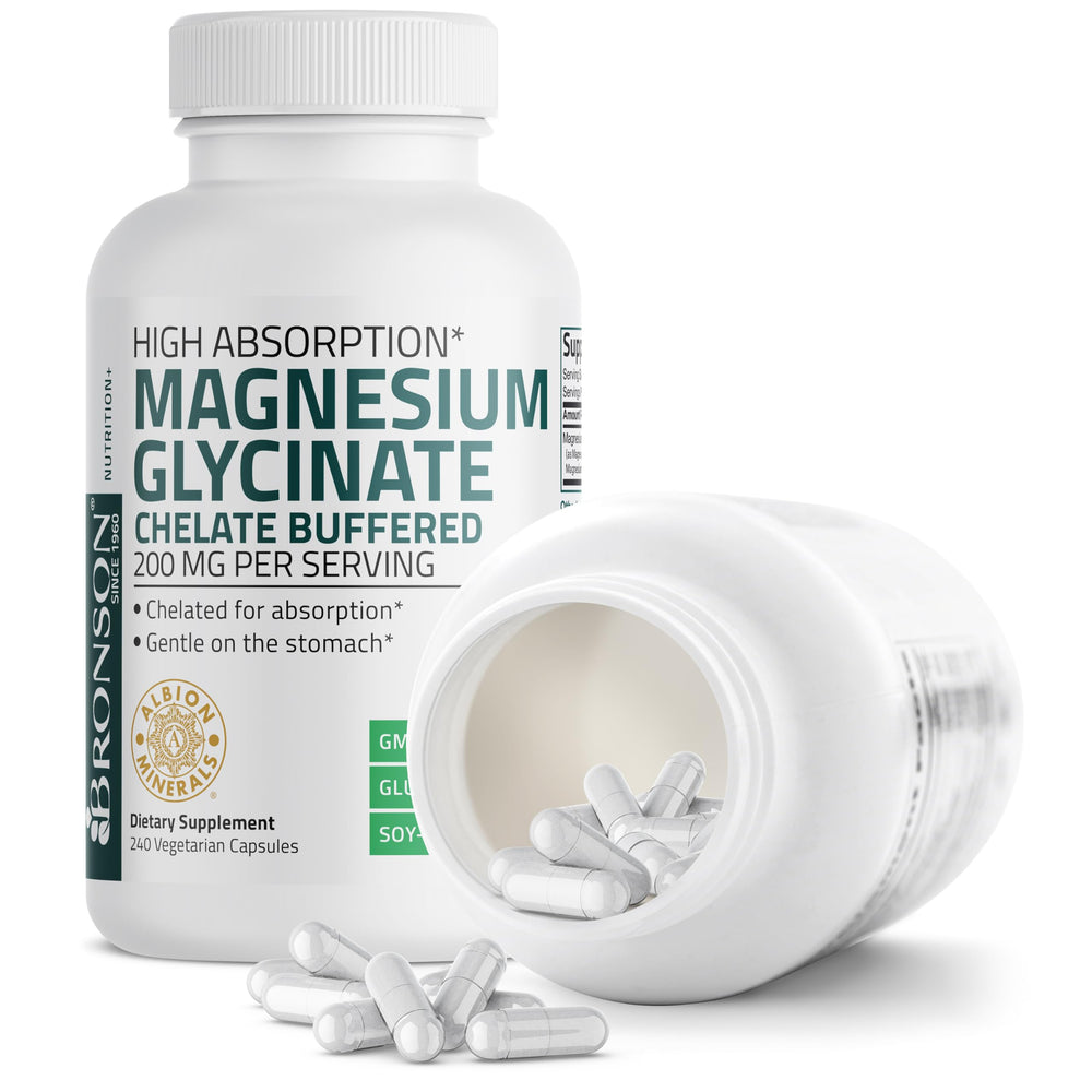 Bronson Magnesium Glycinate ingredient list highlights chelated minerals.
