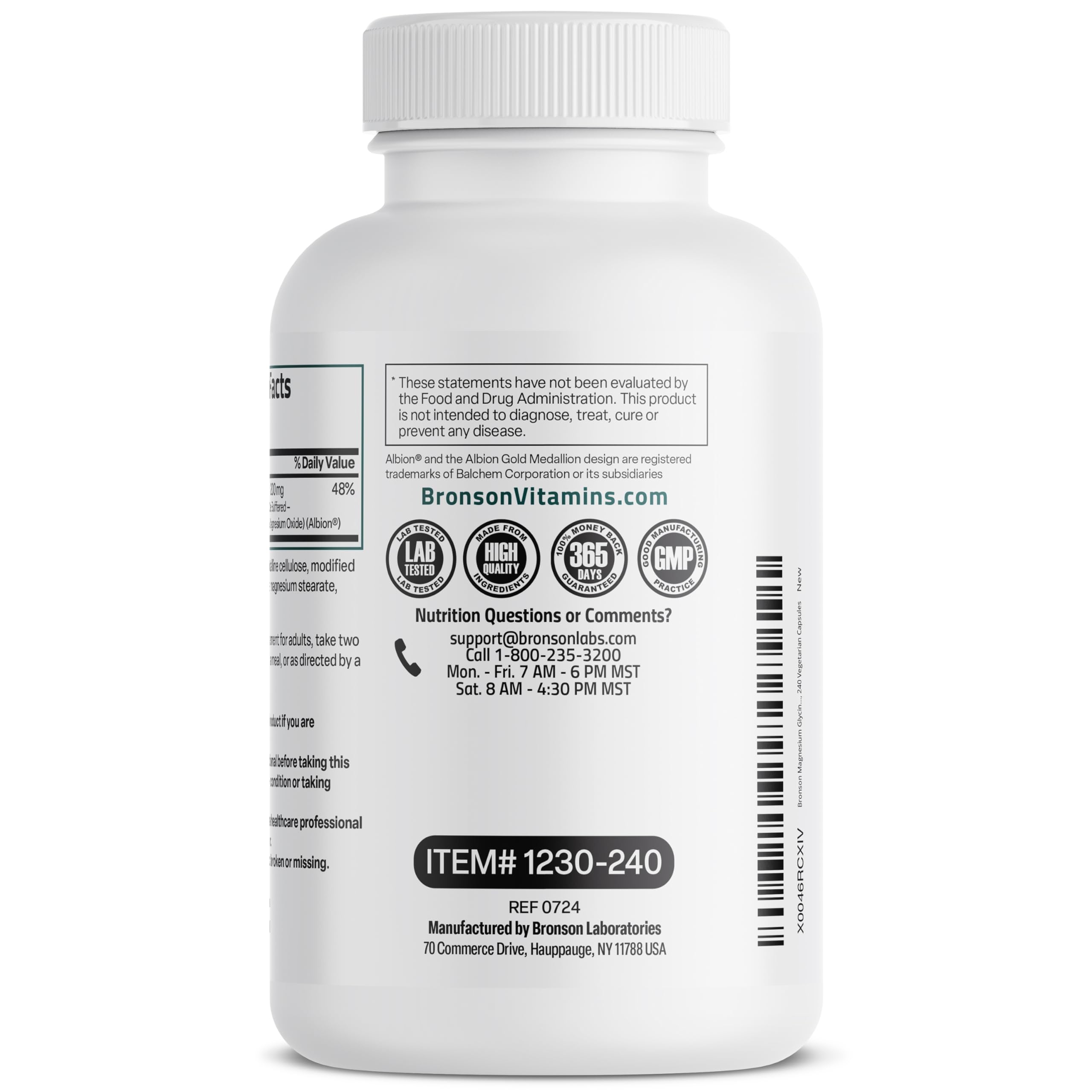 Packaging conveys purity and daily suitability for Bronson Magnesium Glycinate.