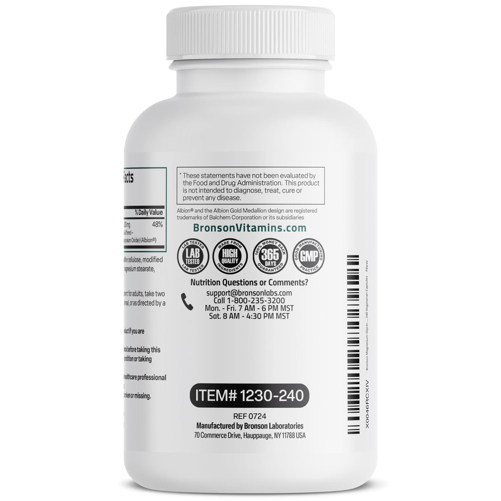 Packaging conveys purity and daily suitability for Bronson Magnesium Glycinate.