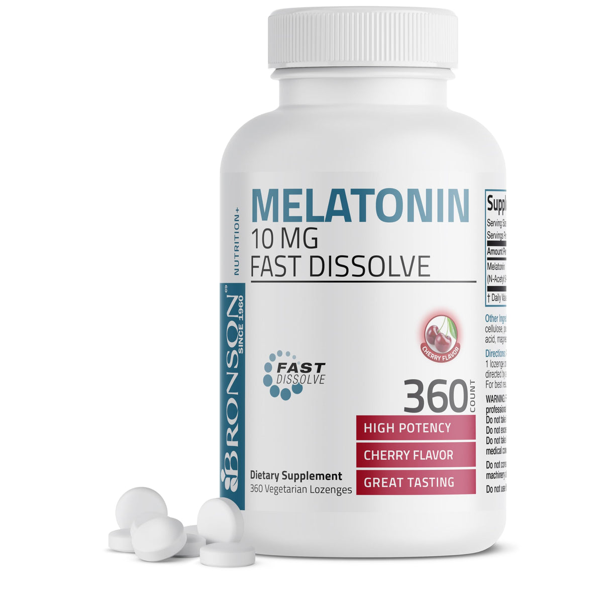 Bronson Melatonin 10 mg fast dissolve cherry bottle promotes restful nights