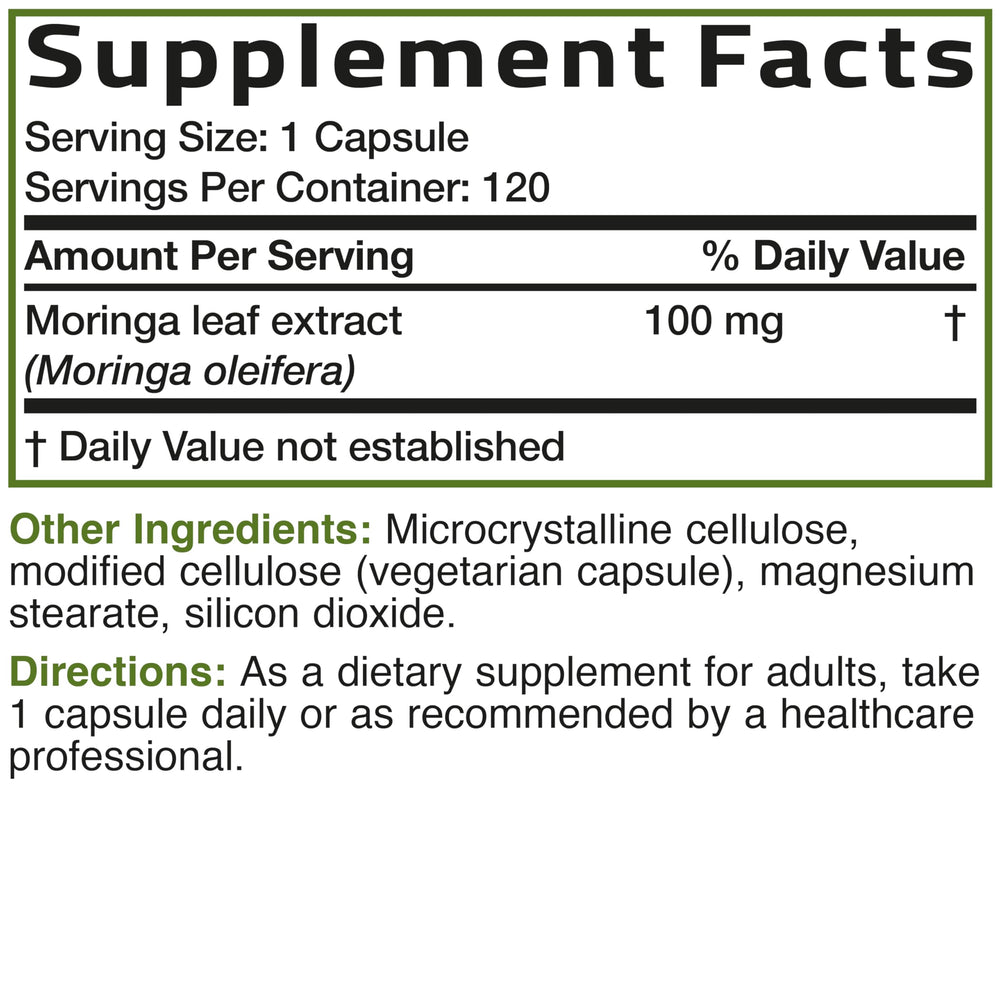 Bronson Moringa hero shot; trusted herbal supplement presence.
