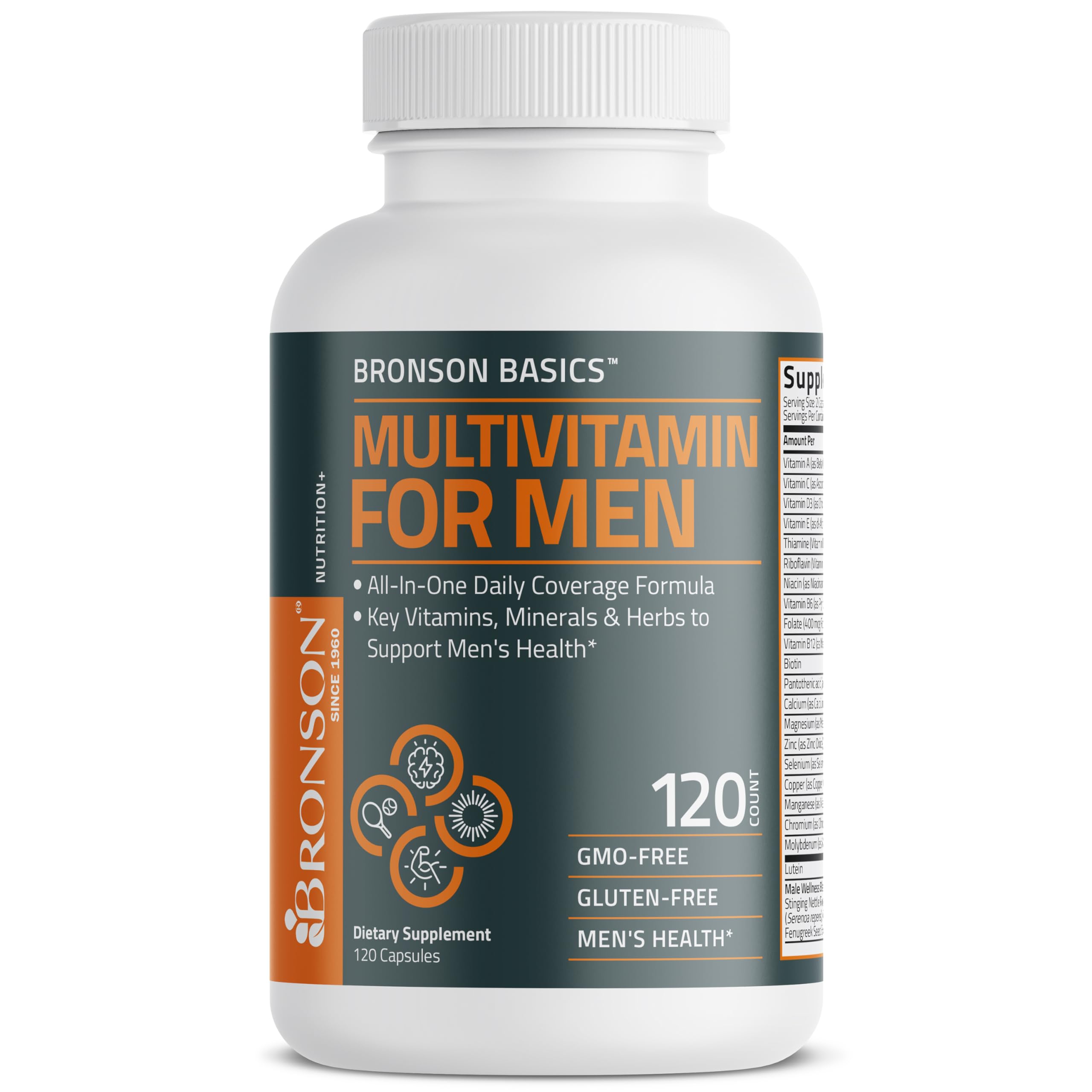 Bronson Multivitamin for Men energy focus blend shows Ginkgo and Panax Ginseng for focus.