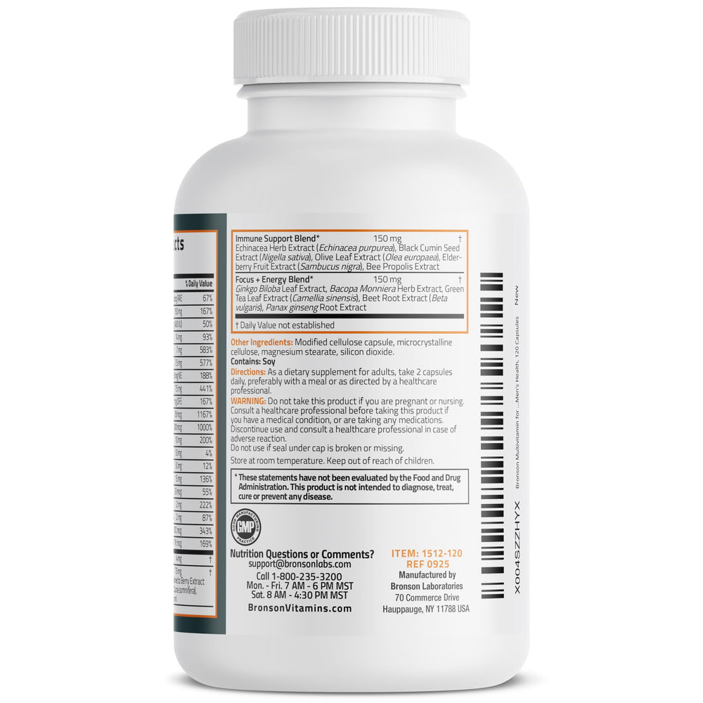 Bronson Multivitamin for Men label detail with ingredients and quality cues for daily use.
