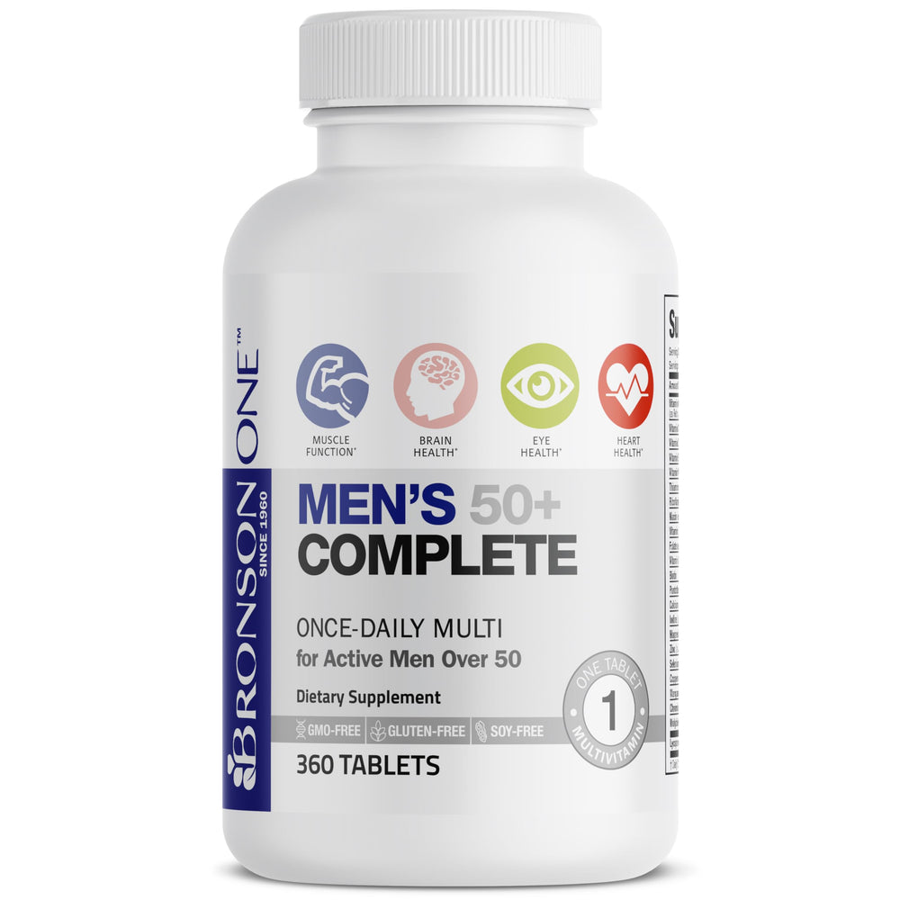 Bronson One Daily Men’s 50+ bottle top ensures secure travel-ready use.