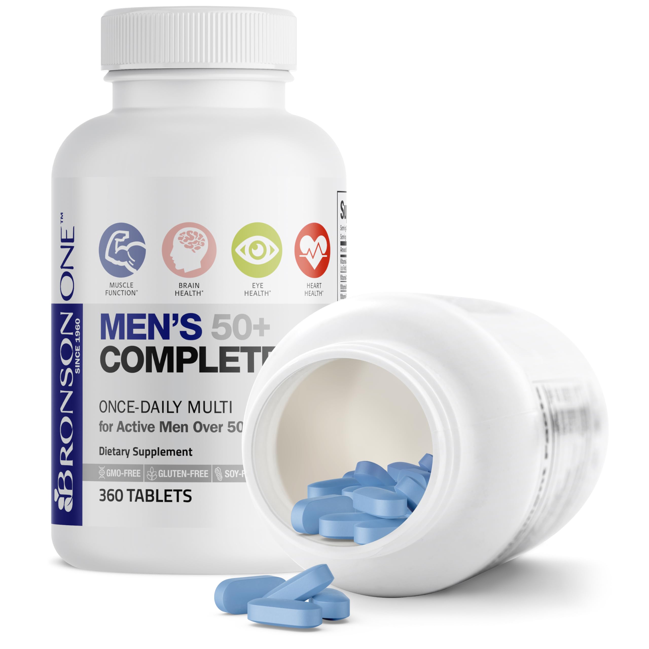 Bronson One Daily Men’s 50+ daily dose layout for routine use.