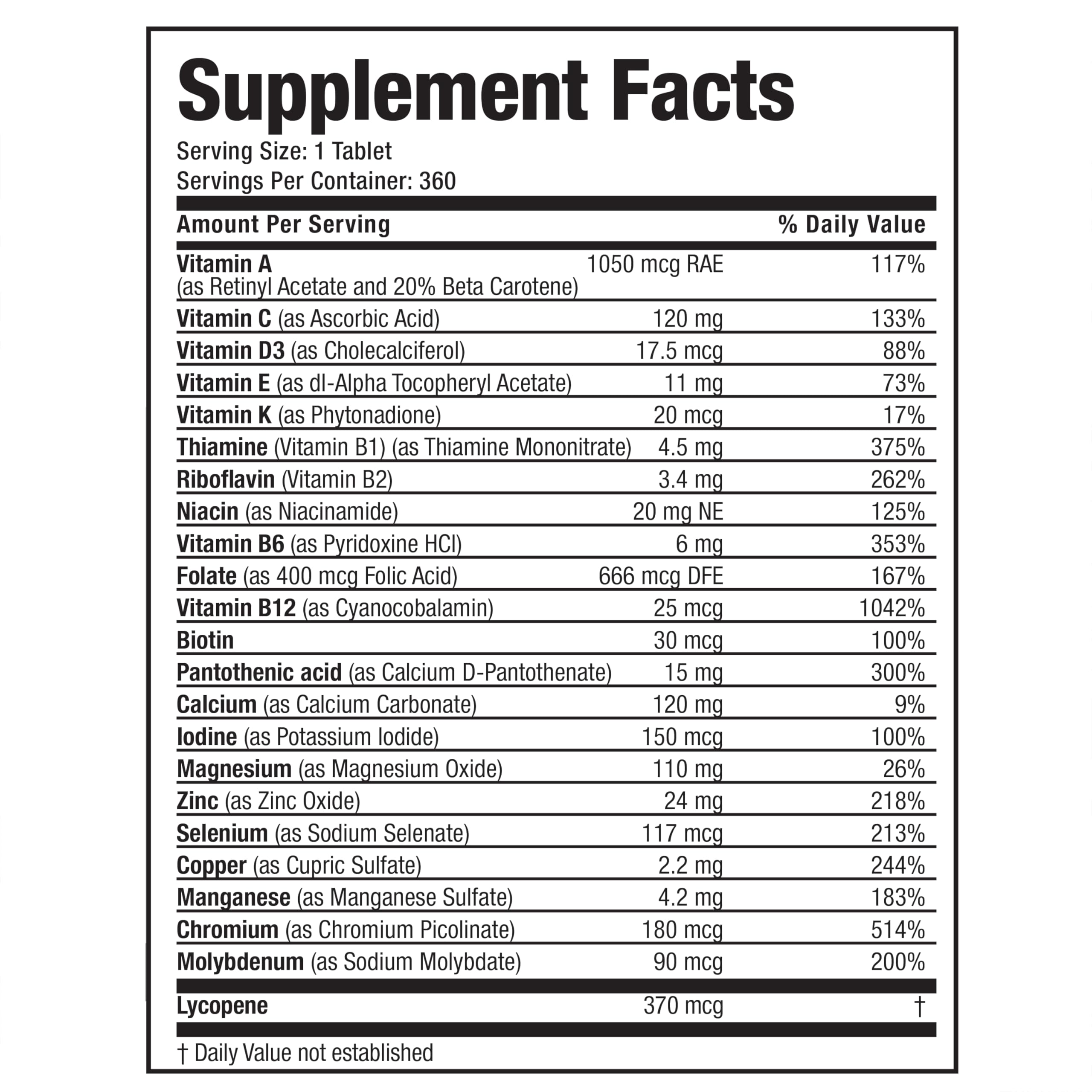 Bronson One Daily Men’s 50+ supplement facts provide quick reference.