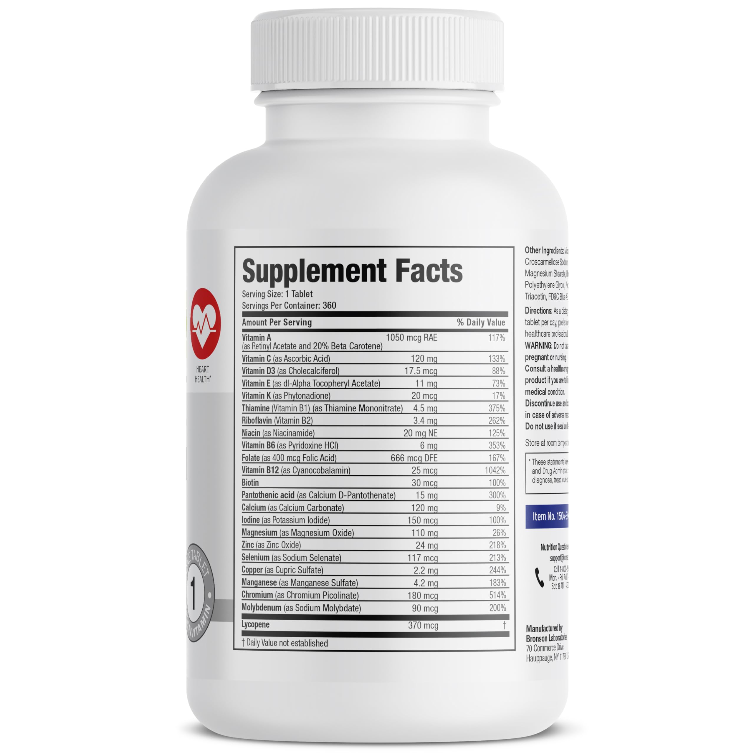Bronson One Daily Men’s 50+ tablets closeup highlights easy-to-take tablets.