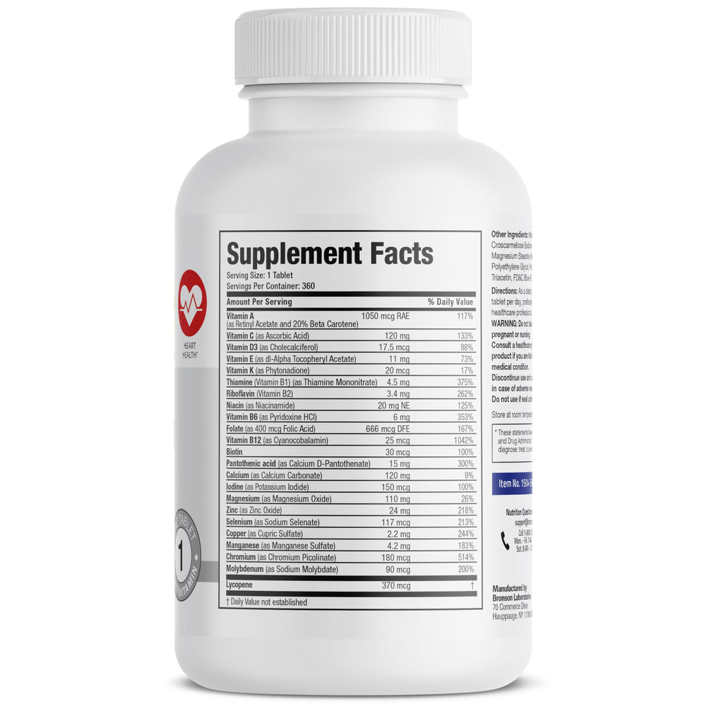 Bronson One Daily Men’s 50+ tablets closeup highlights easy-to-take tablets.