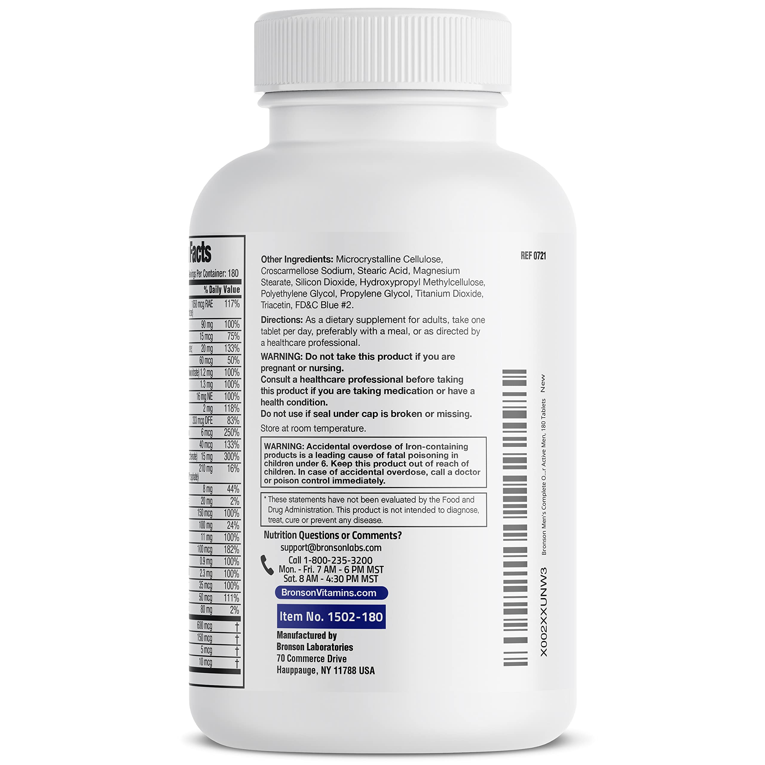 Bronson ONE ingredients graphic on label illustrating nutrient balance.