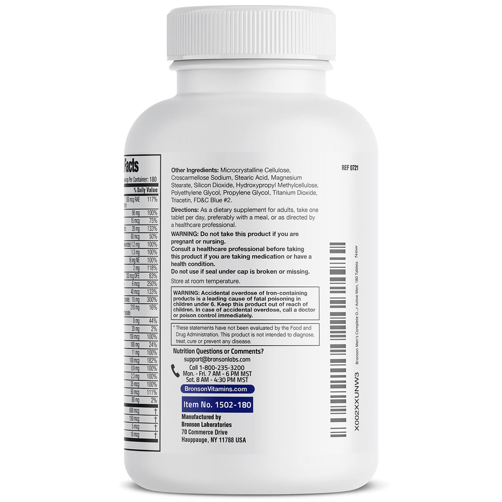 Bronson ONE ingredients graphic on label illustrating nutrient balance.