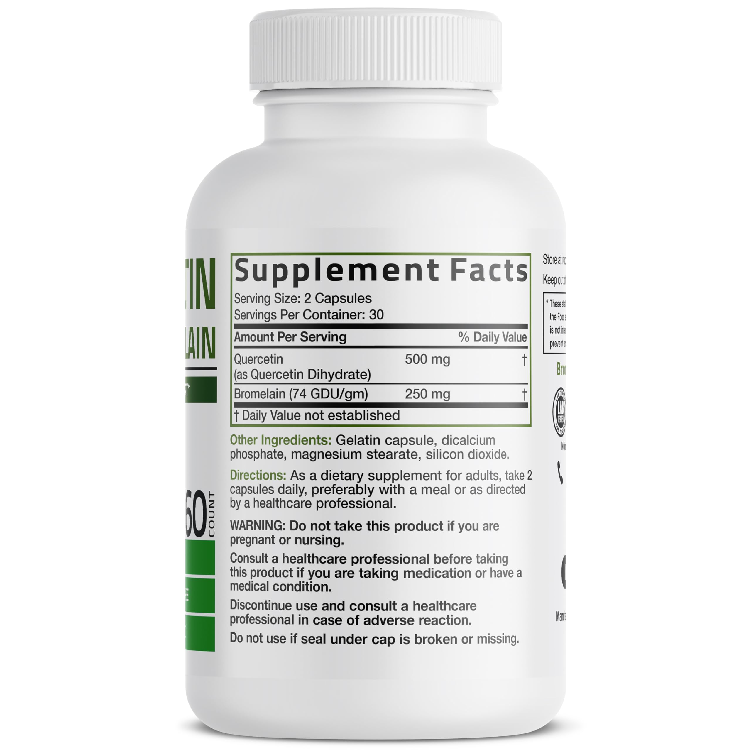 Bronson Quercetin Bromelain 60 capsules for monthly routine.