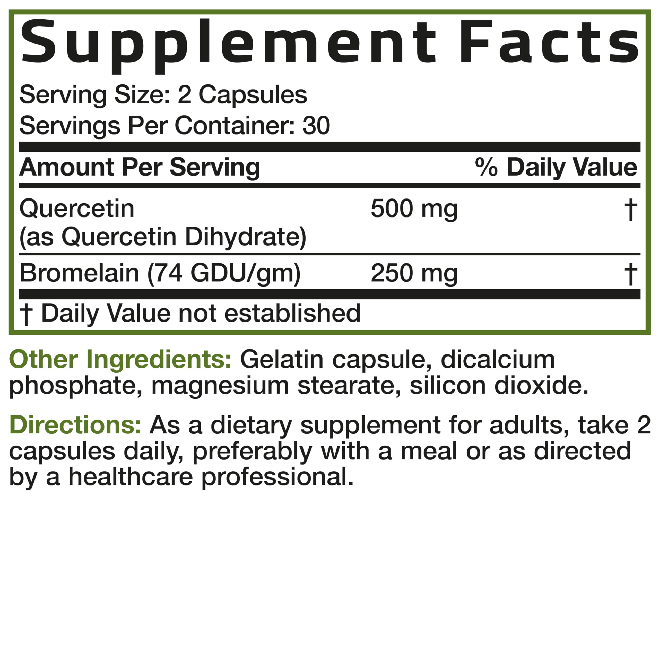 Bronson Quercetin Bromelain lab test seal on packaging.