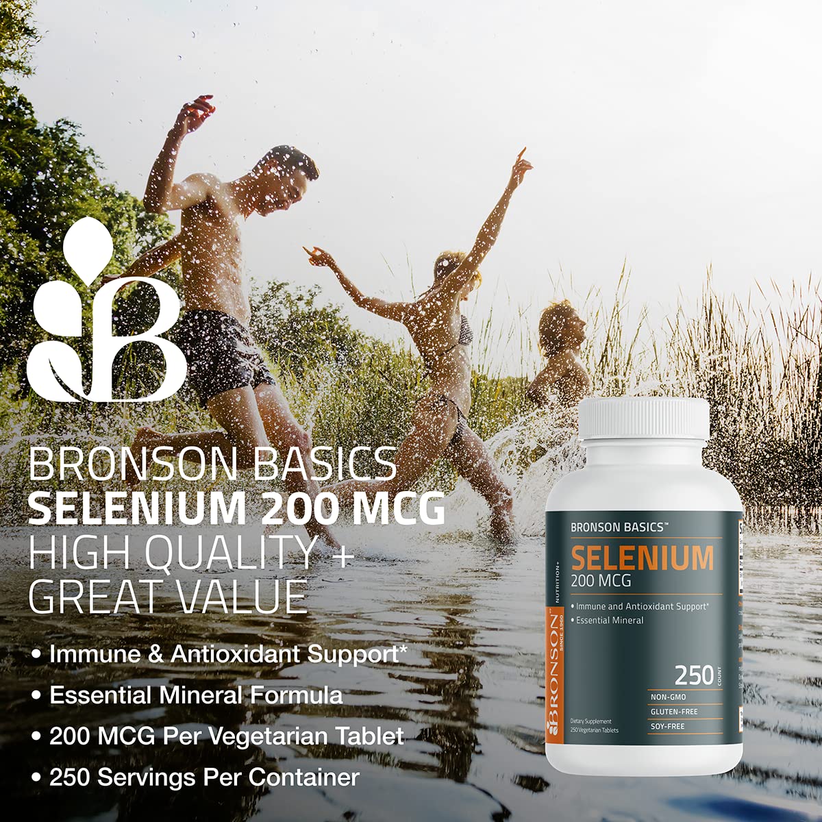 Bronson Selenium bottle label highlights quality and value