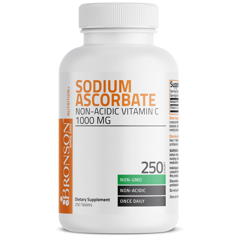 Bronson Sodium Ascorbate packaging setup on counter near product
