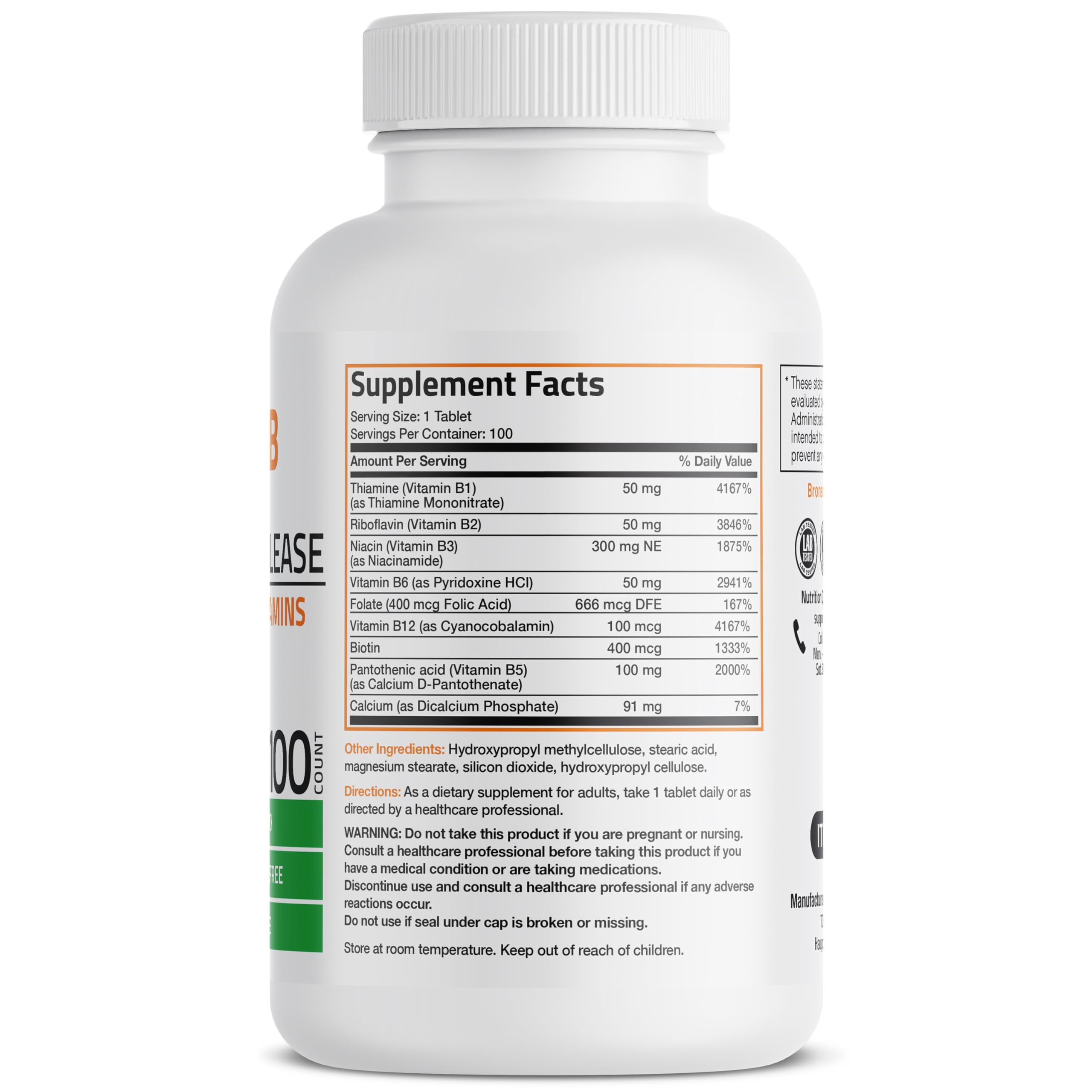 Bronson Super B Complex bottle side view showing label and ingredient details