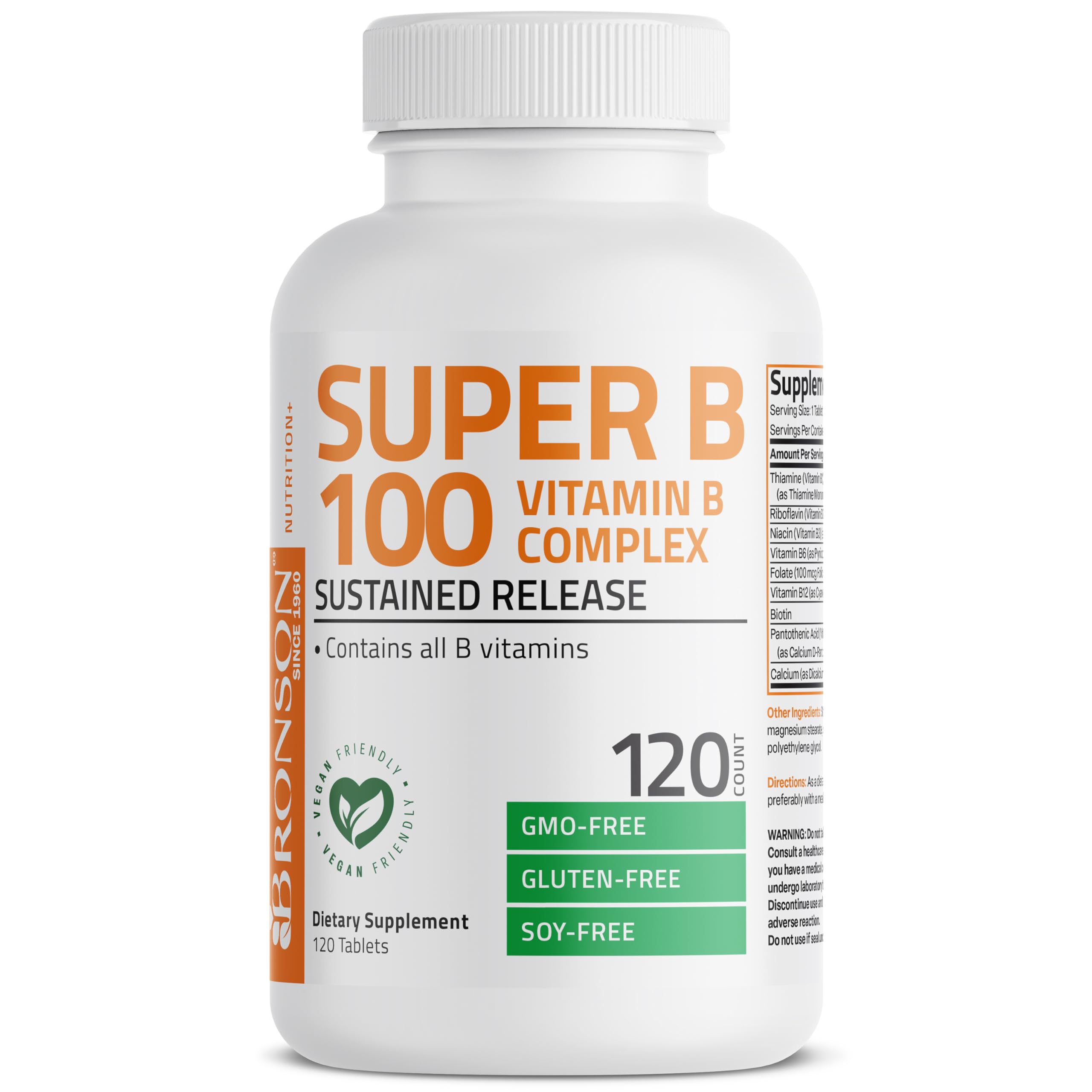 Bronson Super B100 ingredients list image featuring all B vitamins