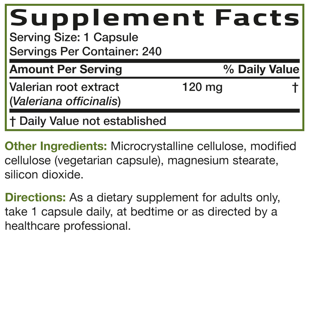 Bronson Valerian Root Capsules bottle side view reinforces trusted since 1960.