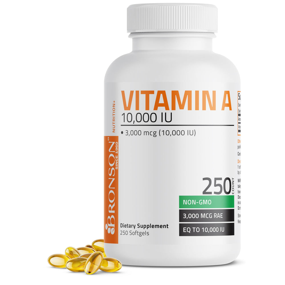 Bronson Vitamin A 10,000 IU softgel bottle for vision support