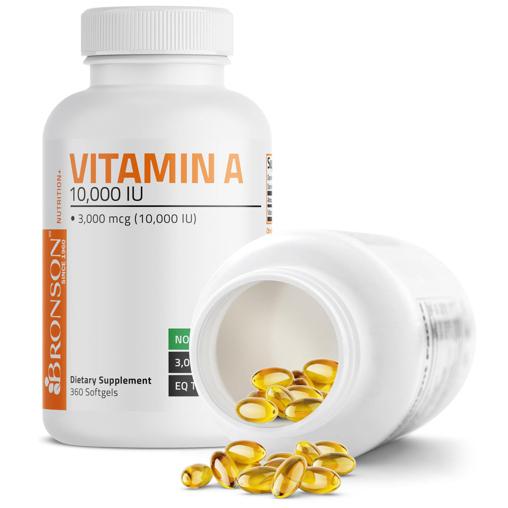 Bronson Vitamin A cGMP facility badge on packaging.