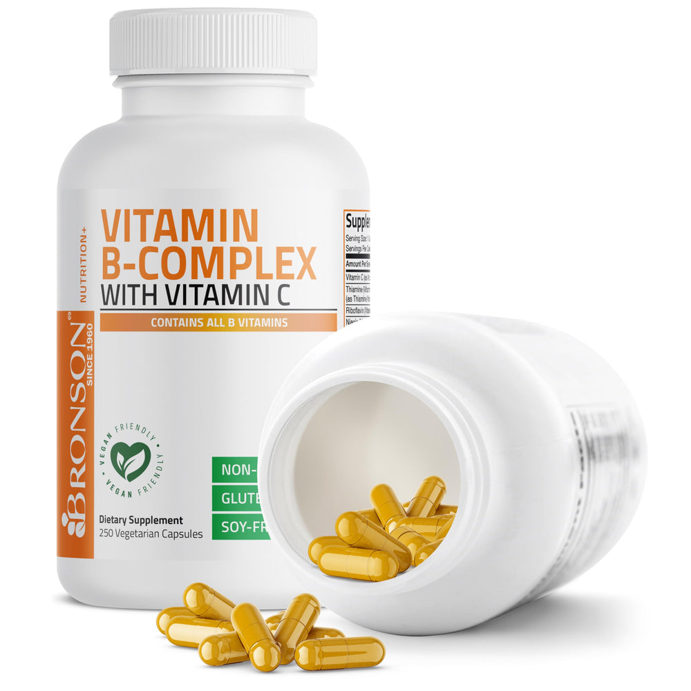 Bronson Vitamin B Complex packaging emphasizing Vitamin C inclusion for immune support
